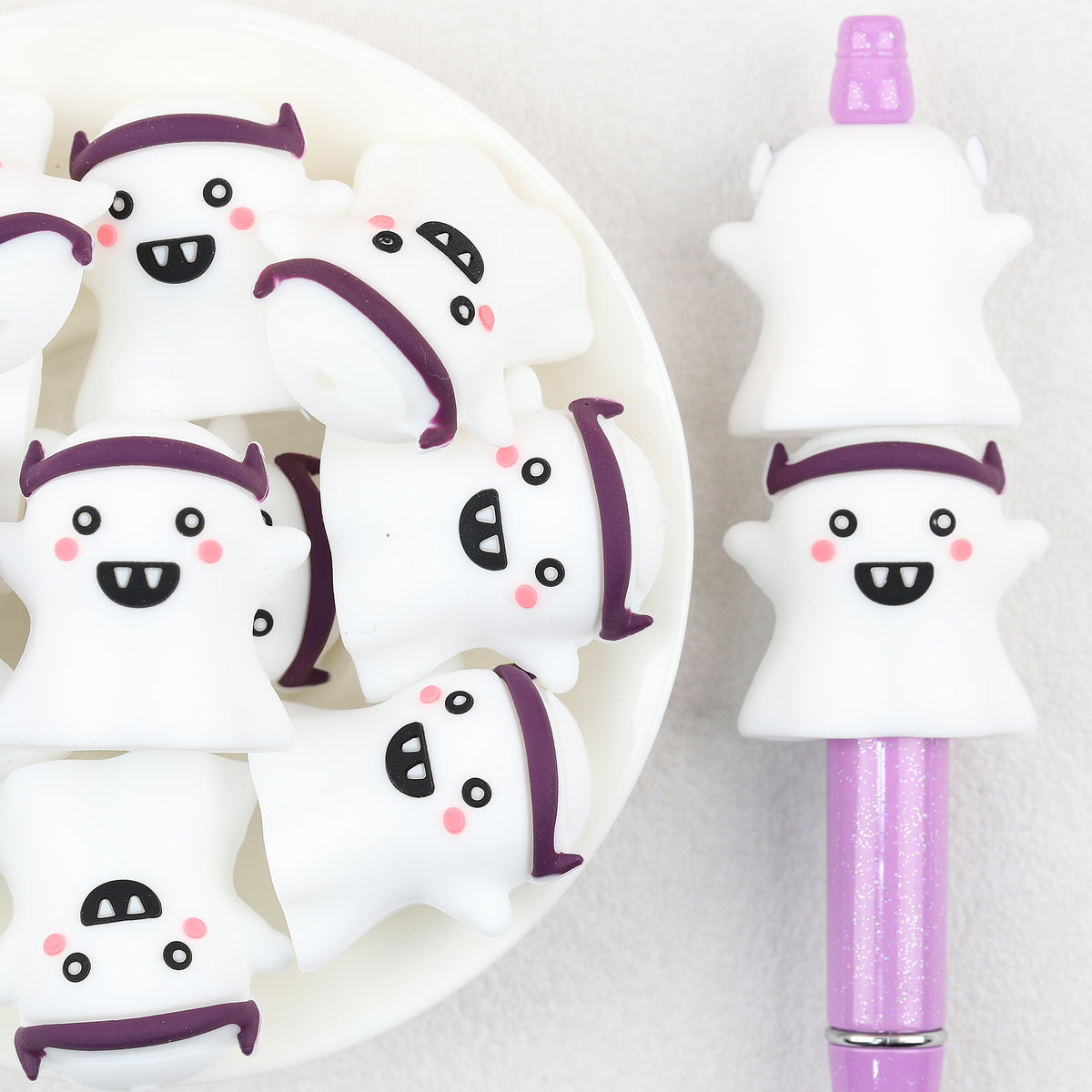  3D Halloween Purple Hairband Ghost Silicone Focal Beads 20Pcs