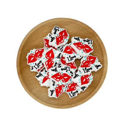 Silicone Focal Beads Valentine Lips I Love You Text 20pcs 2