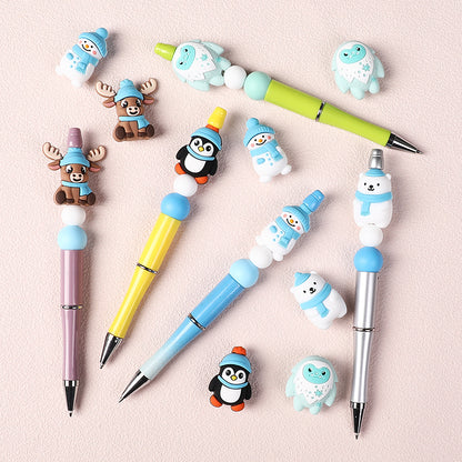 Silicone 3D Focal Beads Winter Theme Polar Bear Snow Monster Wearing Hats 20pcs 6
