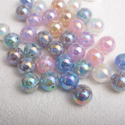 UV Plating Round Acrylic Beads 14mm Lace Printed Mixed Colors 50pcs