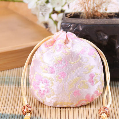 Vintage Brocade Drawstring Pouches Embroidered Floral Pattern 11cm 2pcs 8