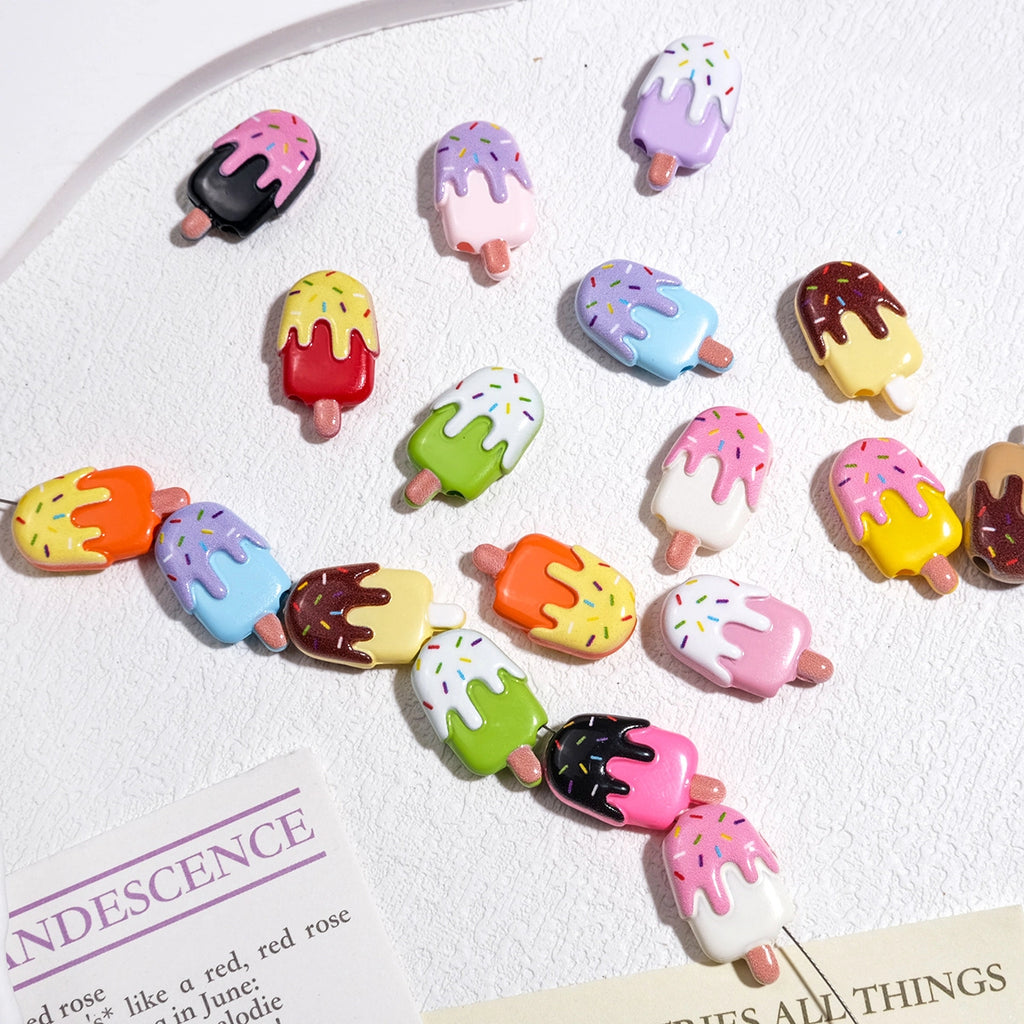 Painted Popsicle Acrylic Beads 20mm Colorful Drip Design 50pcs 3