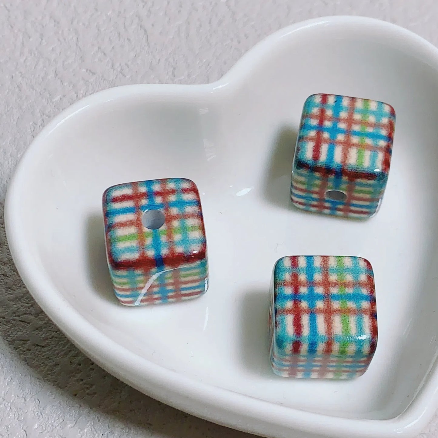 Square Acrylic Beads 15.27mm Mild Winter Color Grid Star Pattern 10pcs 5