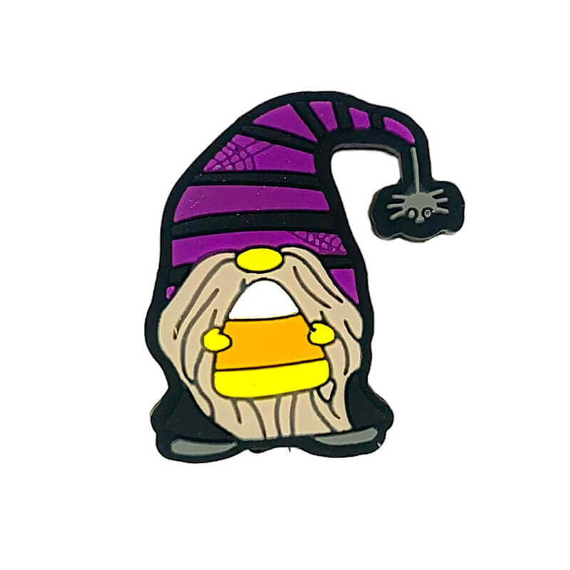 Silicone Focal Beads Halloween Gnome Wearing Striped Purple Hat 1 pcs