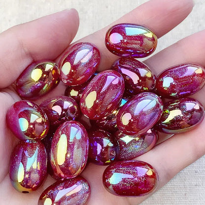 Electroplated Opal Jujube Shaped Resin Beads 21mm Iridescent 10pcs 13