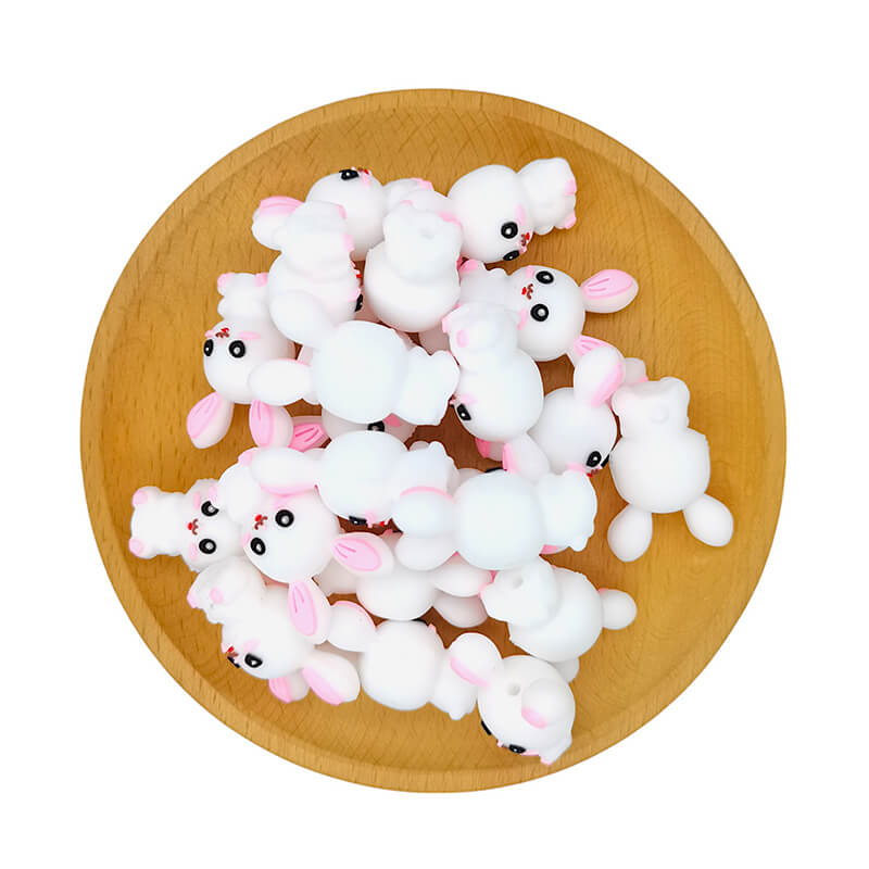 Silicone 3D Focal Beads Rabbit Pink Ears Front Facing 2
