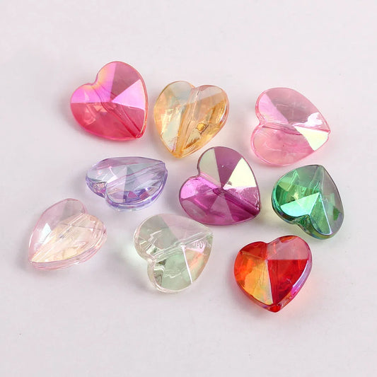 Plating Faceted Heart Acrylic Beads 13mm Transparent AB Colored 100pcs 2