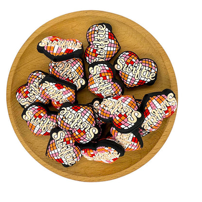 Silicone Focal Beads Love Heart Mosaic with Swiftie Text 1pcs 2
