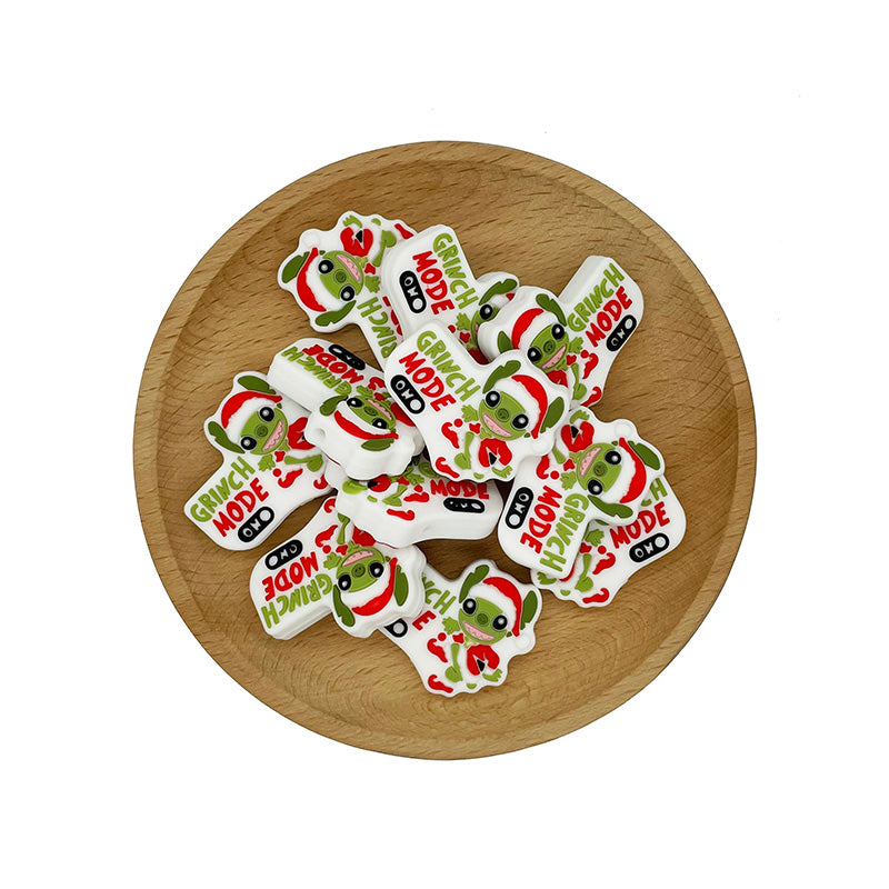 Silicone Focal Beads Christmas Grinch Text Grinch Mode On 20pcs 2