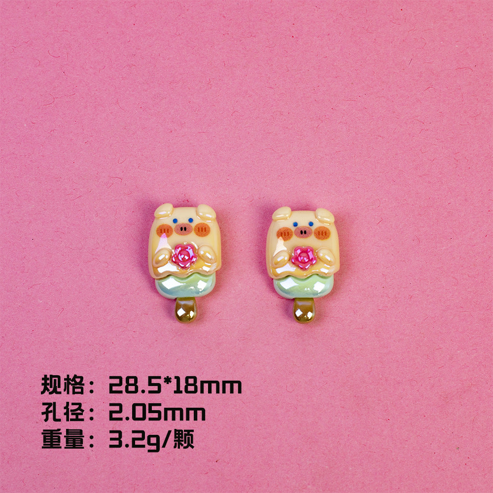 Adorable Animal Ice Cream Resin Beads Glossy Pastel Colors 10pcs 9