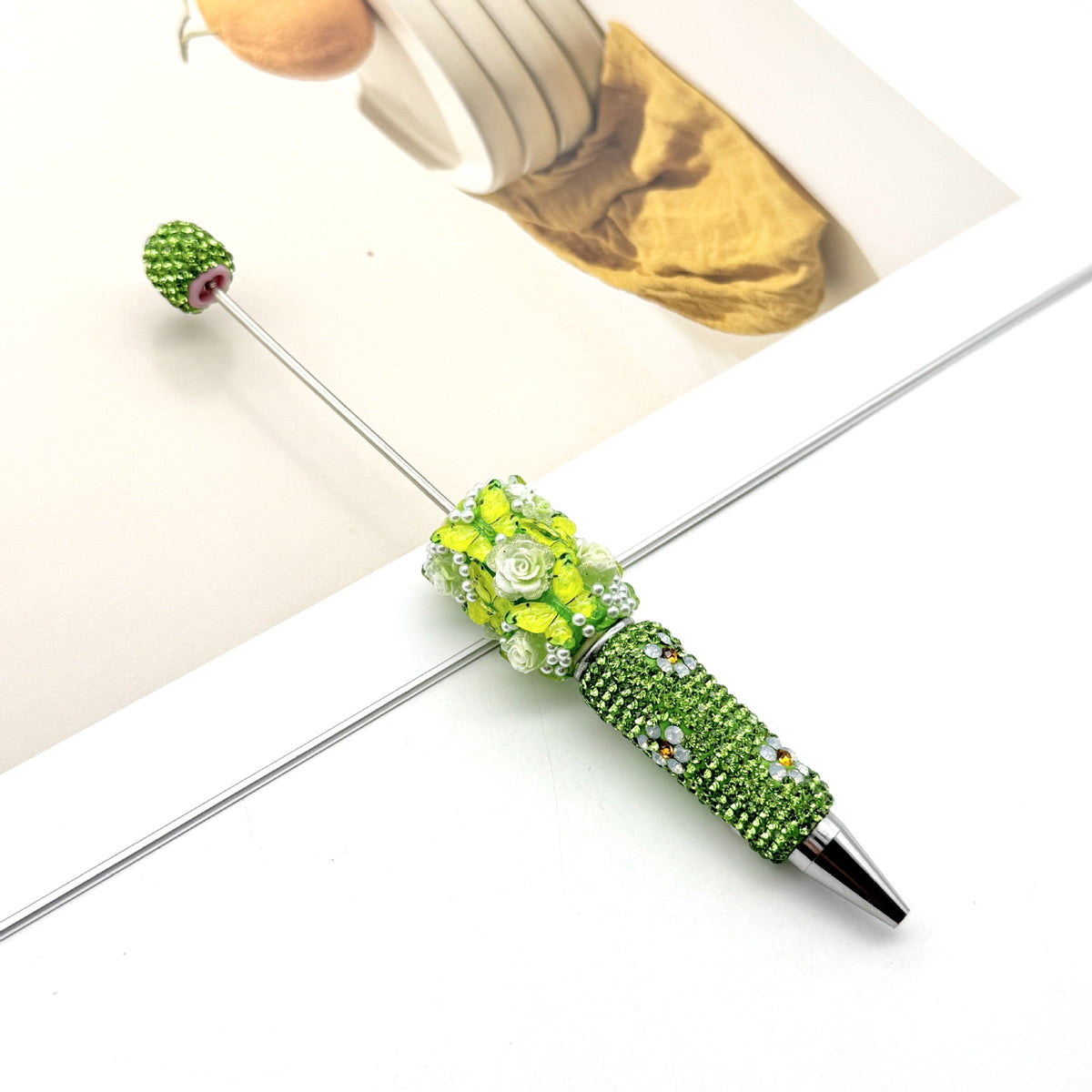 Beadable Pen with Butterfly and Rose Pearls Decorative Handle  13