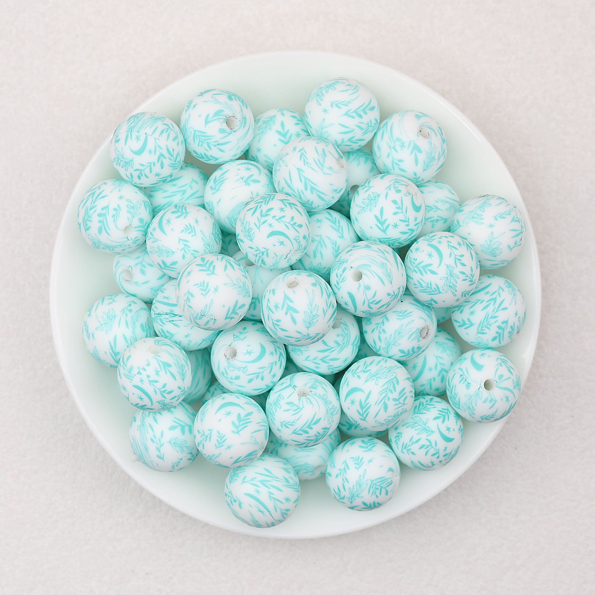 Colorful 15mm Printed Silicone Round Beads Patterned 50pcs - Dark Blue