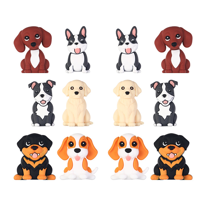 Silicone 3D Focal Beads Puppy Sitting Pose Smiling Face 20pcs 5