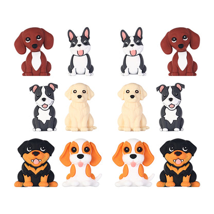 Silicone 3D Focal Beads Puppy Sitting Pose Smiling Face 20pcs 5