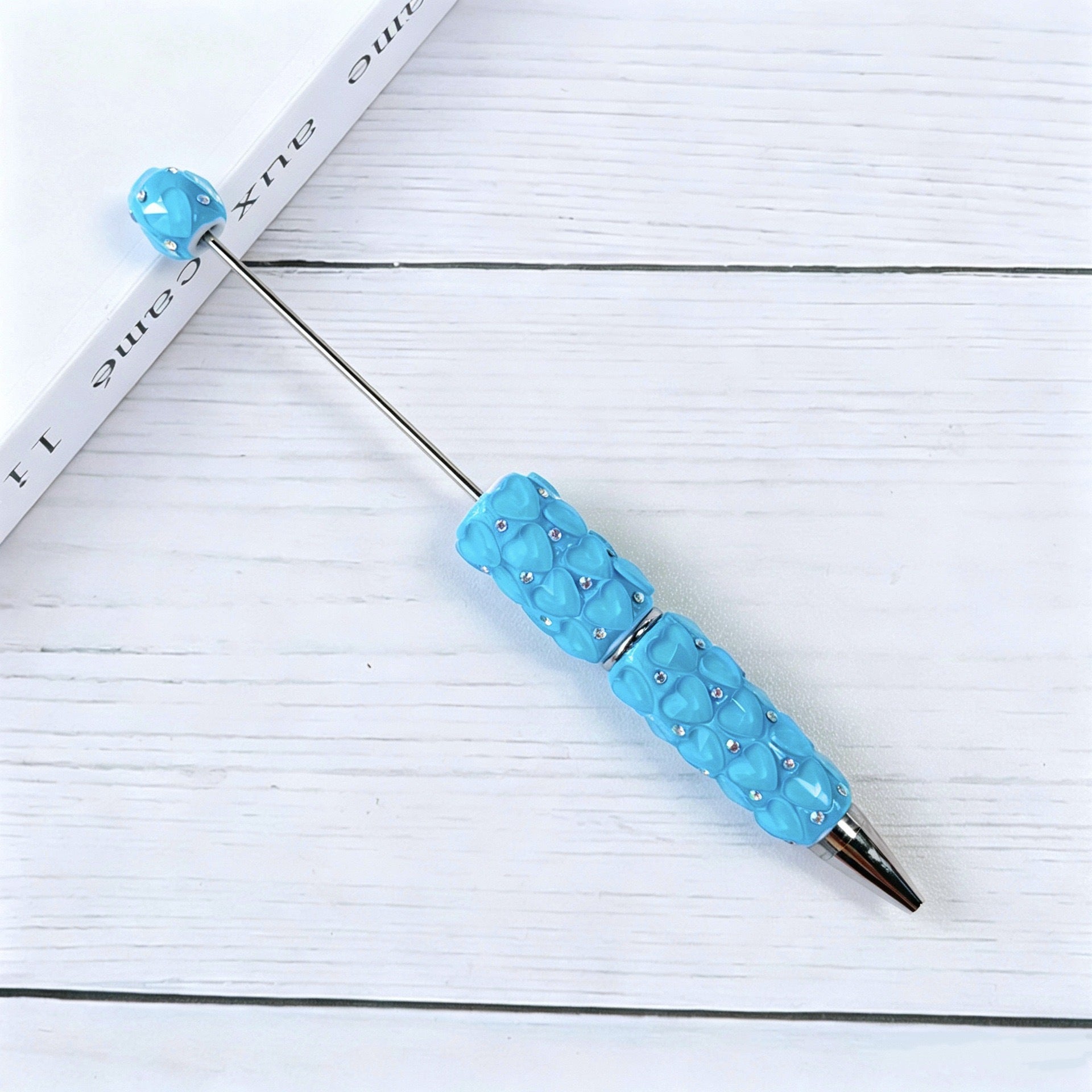 Beadable Plastic Pen with Colorful Heart and Rhinestone Design 11