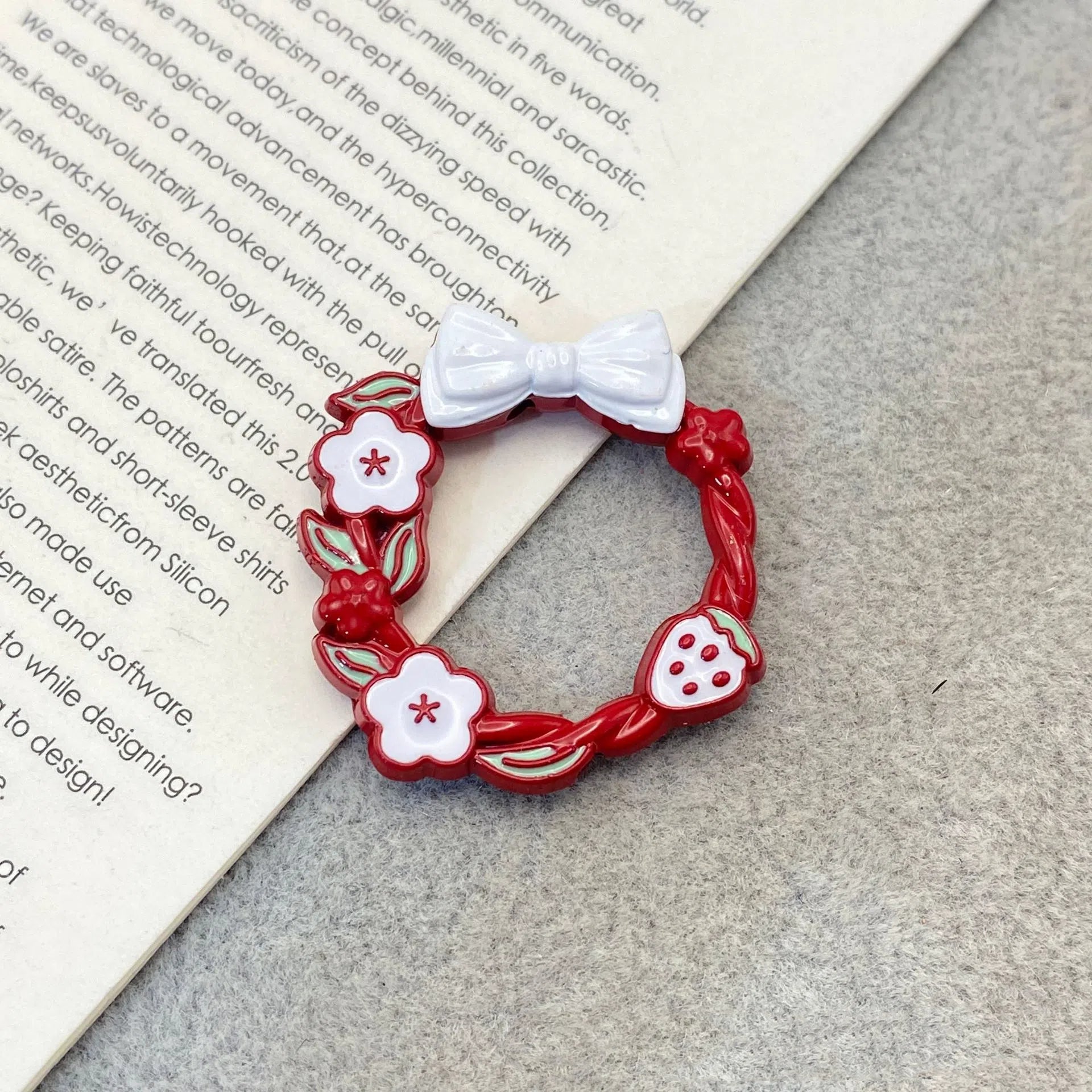 Bow Wreath Metal Beads 31mm Painted Enamel Alloy 10pcs 2