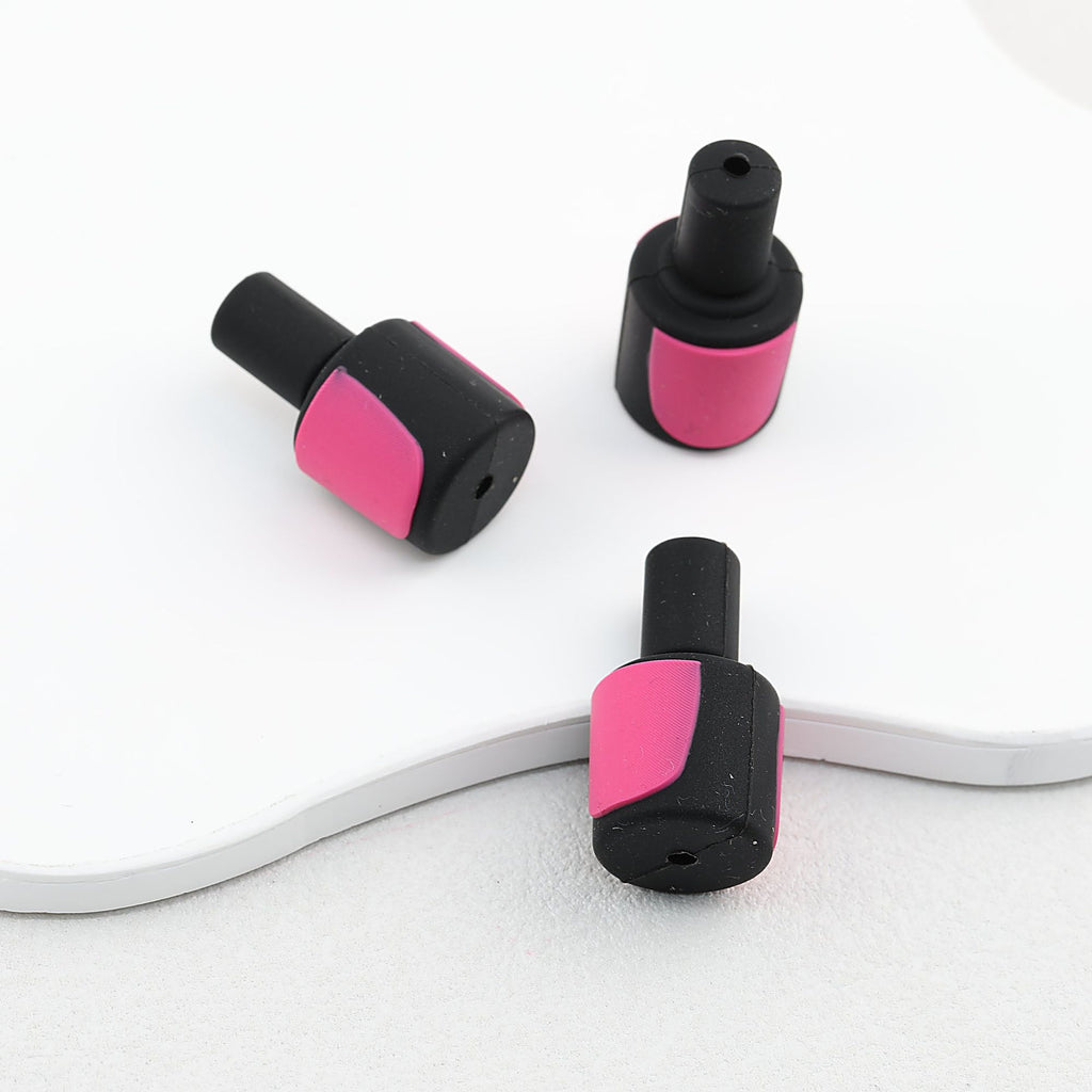 Pink and Black 3D Nail Polish Bottle Silicone Focal Beads 20pcs