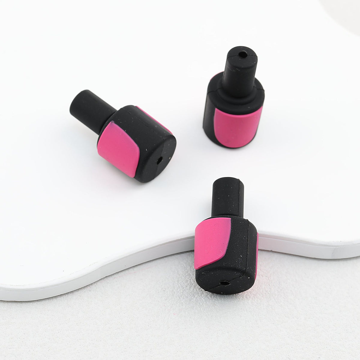 Pink and Black 3D Nail Polish Bottle Silicone Focal Beads 20pcs
