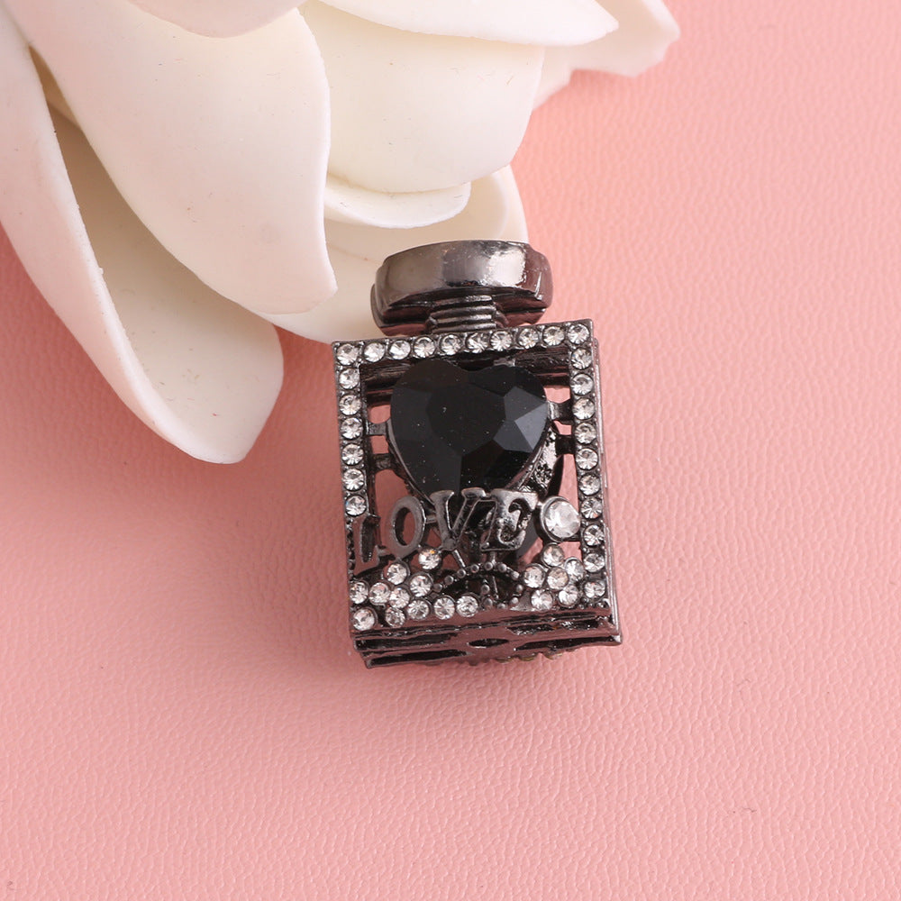 Fancy Alloy Perfume Bottle Charm Beads with Heart and Rhinestones 2pcs 30