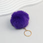 Pom Pom Keychain Plush Violet Faux Fur Ball Gold Ring 8cm