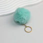 Pom Pom Keychain Plush Violet Faux Fur Ball Gold Ring 8cm - Light green