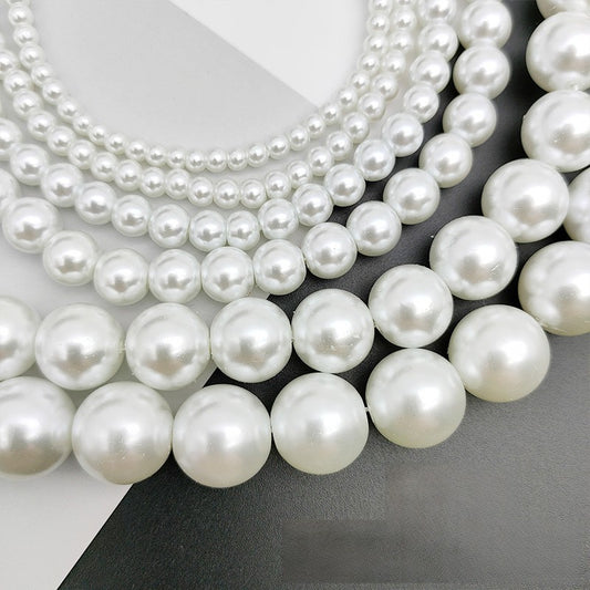 Pearl Glass Beads Round 3-14mm White Imitation Glass Pearls