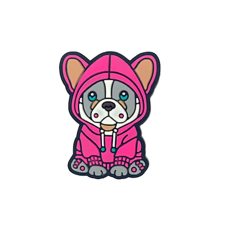 Silicone Focal Beads Bull Dogs Wearing Hoodies Pink and Turquoise Green 20 pcs 5