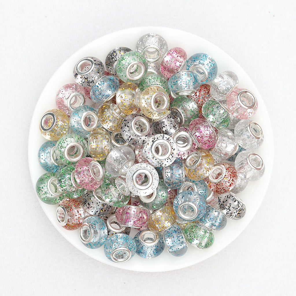 Transparent Glitter Acrylic Spacer Beads 14mm 50pcs - Random Color