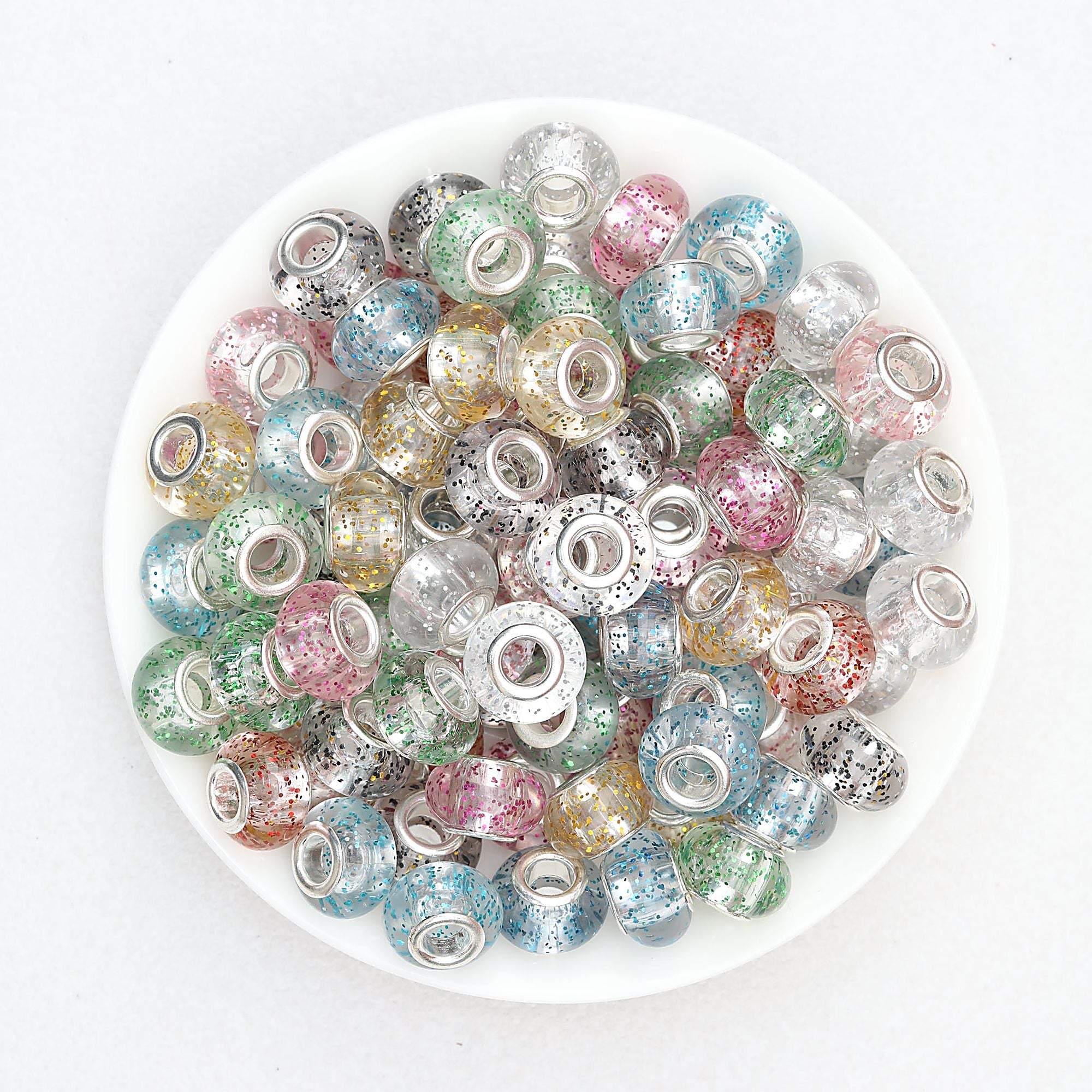 Transparent Glitter Acrylic Spacer Beads 14mm 50pcs - Random Color