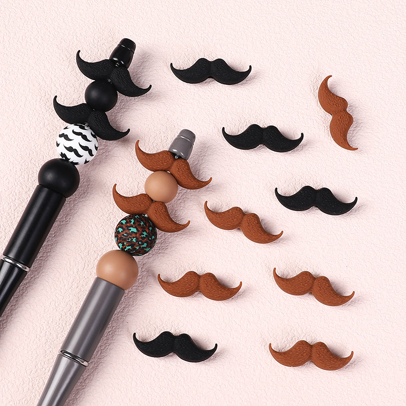 Silicone Focal Beads Beard Handlebar Mustache Textured Curved 20pcs 8