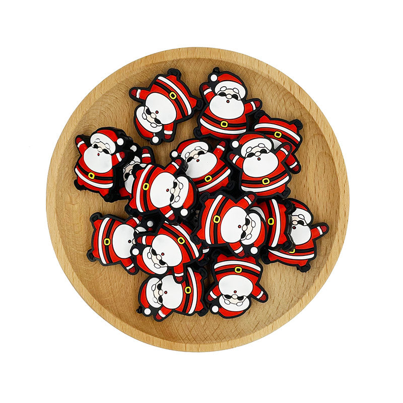 Silicone Focal Beads Christmas Santa Claus Raised Arms 20pcs 2