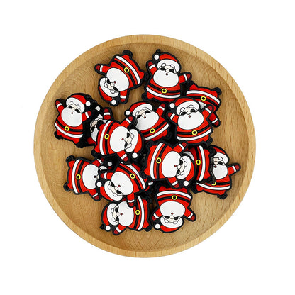 Silicone Focal Beads Christmas Santa Claus Raised Arms 20pcs 2