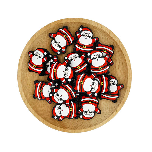 Silicone Focal Beads Christmas Santa Claus Raised Arms 20pcs 2