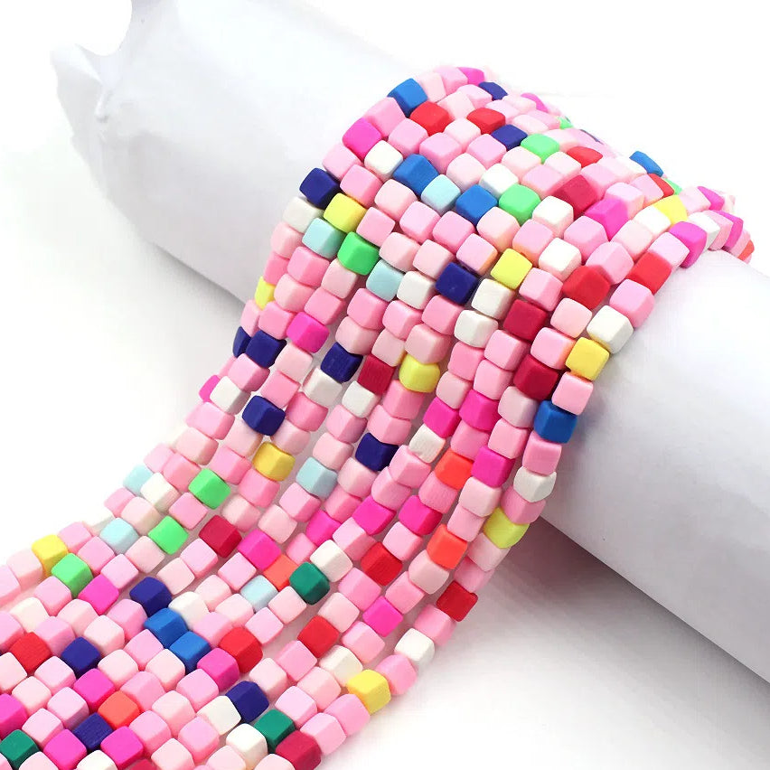 Cube Clay Beads 6mm Solid Color Polymer Matte Finish 10strands 28