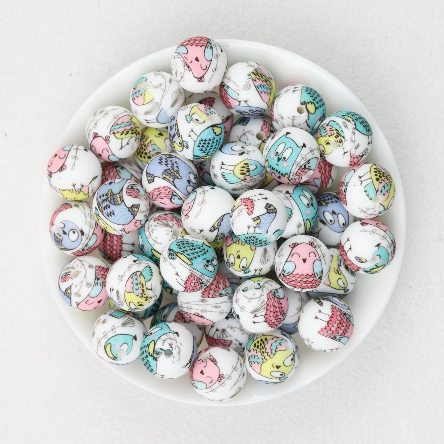 15mm Printed Cartoon Pattern Silicone Round Beads 50pcs 4