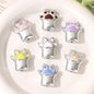 Cute Enamel Cat Paw Acrylic Beads Silver Tone 26mm 10pcs