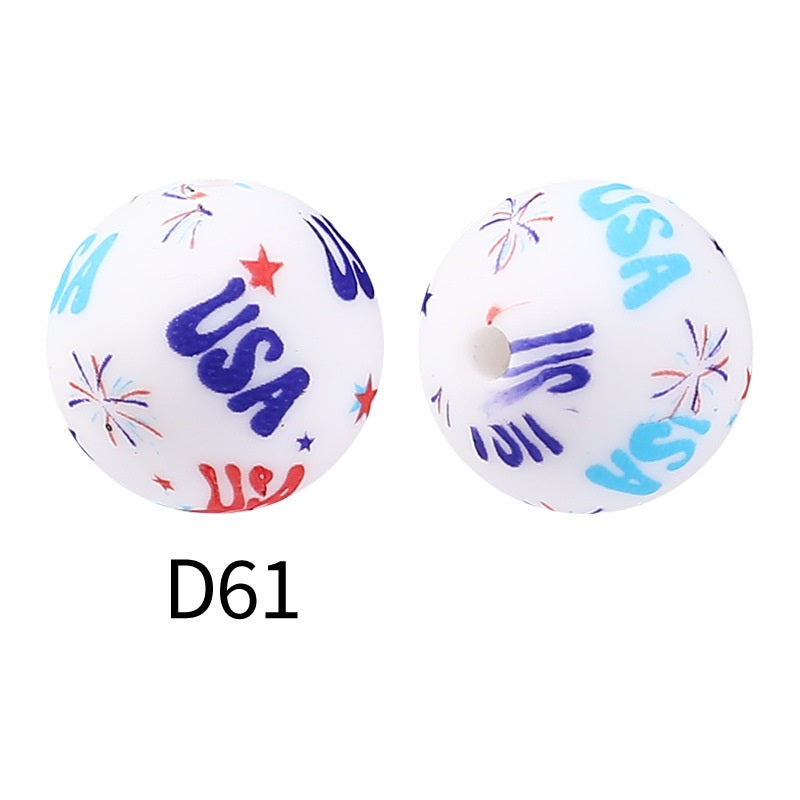 50Pcs 15mm Colored pattern printed silicone beads 63