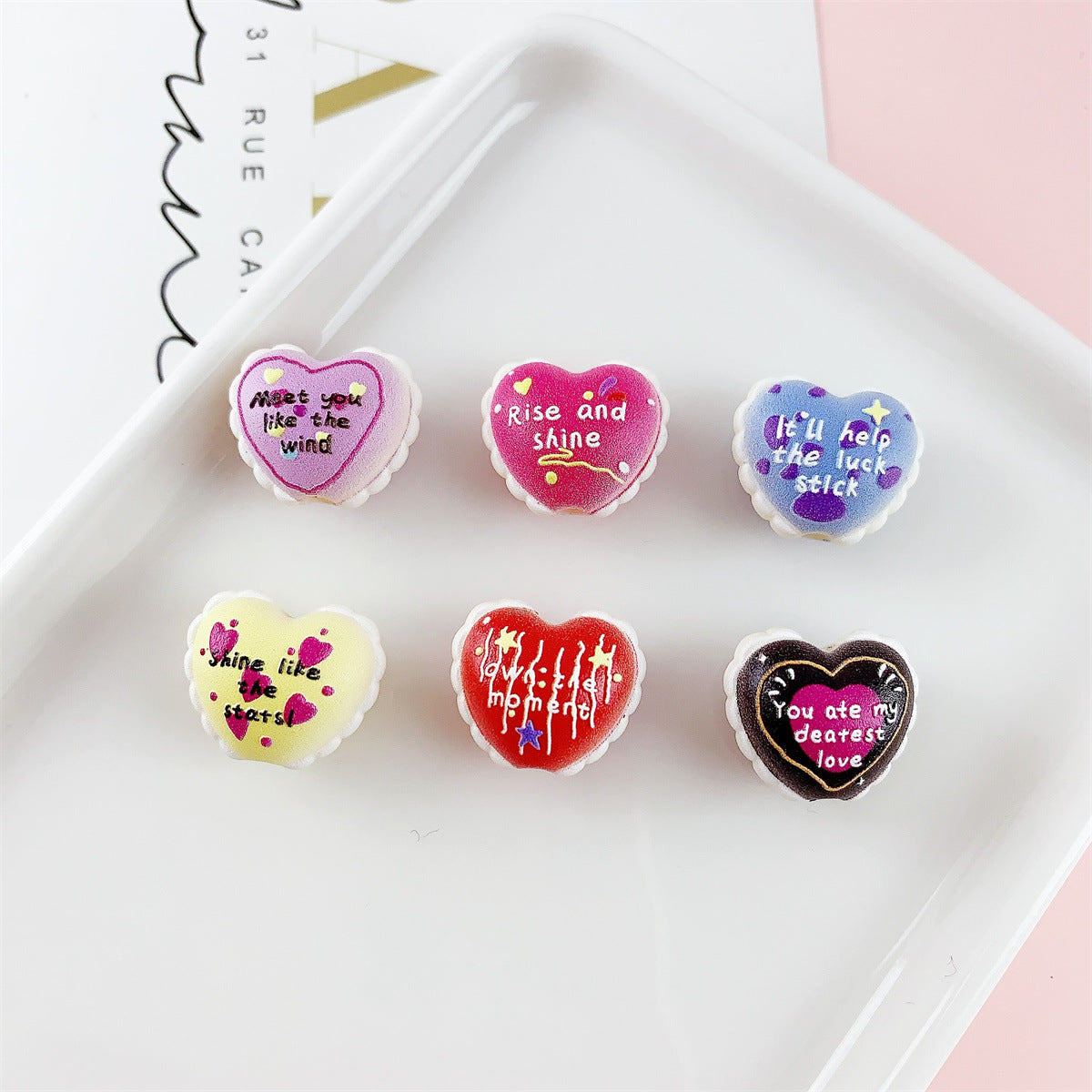 Valentine Heart Acrylic Beads Double-sided Embossed 18x16mm 10pcs 3