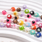 Painted Round Acrylic Beads 10mm Double Sided Heart and Star Pattern 50pcs 2