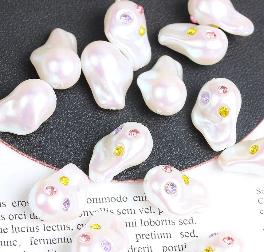 Irregular Acrylic Beads ABS Plastic Imitation Pearl Rhinestone 10pcs 8