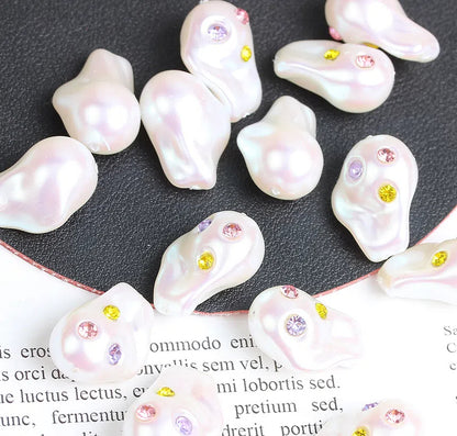Irregular Acrylic Beads ABS Plastic Imitation Pearl Rhinestone 10pcs 8