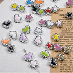 Silver Pixel Heart and Star Acrylic Beads 11mm Mixed Shapes 50pcs