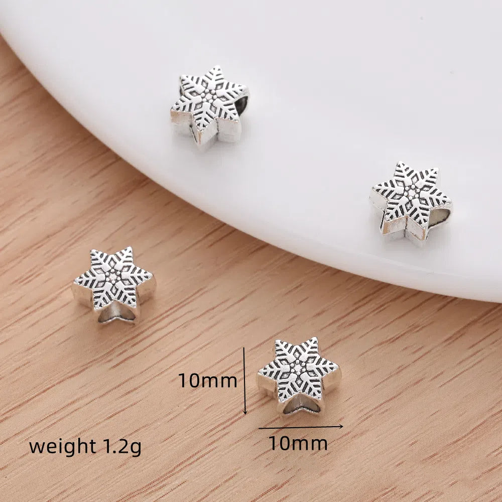 Snowflake Metal Beads 10mm Silver Tone Large Hole 50pcs 3