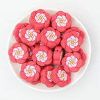 Floral Red Silicone Focal Beads with Pink Center 20 pcs