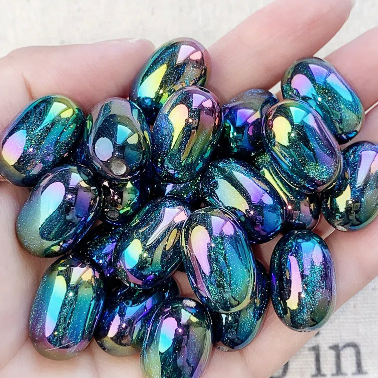 Electroplated Opal Jujube Shaped Resin Beads 21mm Iridescent 10pcs 5