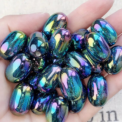 Electroplated Opal Jujube Shaped Resin Beads 21mm Iridescent 10pcs 5