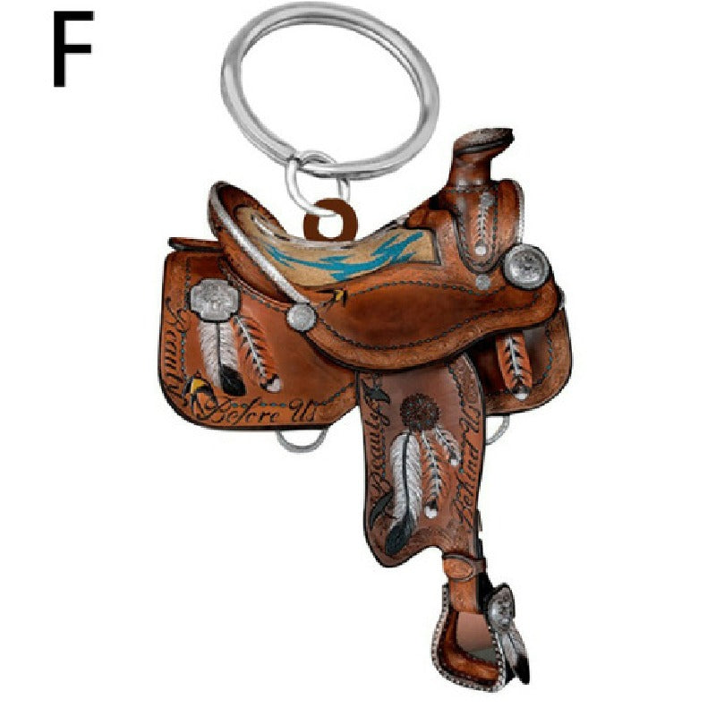 Acrylic Saddle Keychain Vintage Western Cowboy Style 10