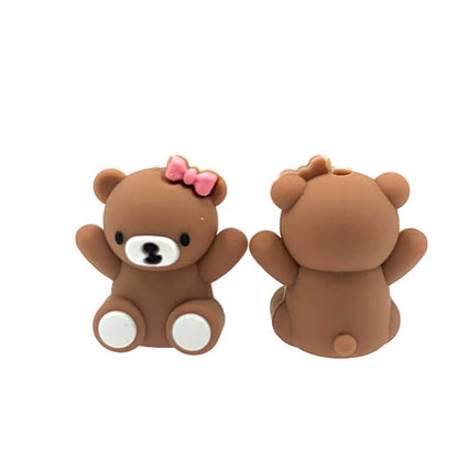 Silicone 3D Focal Beads Bear Wearing Pink Bow Sitting Pose 20 pcs 4
