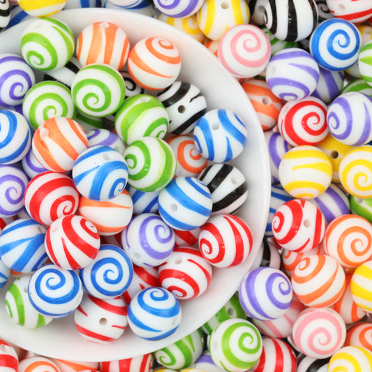 Colorful 15mm Swirl Pattern Priented Round Silicone Beads 50pcs