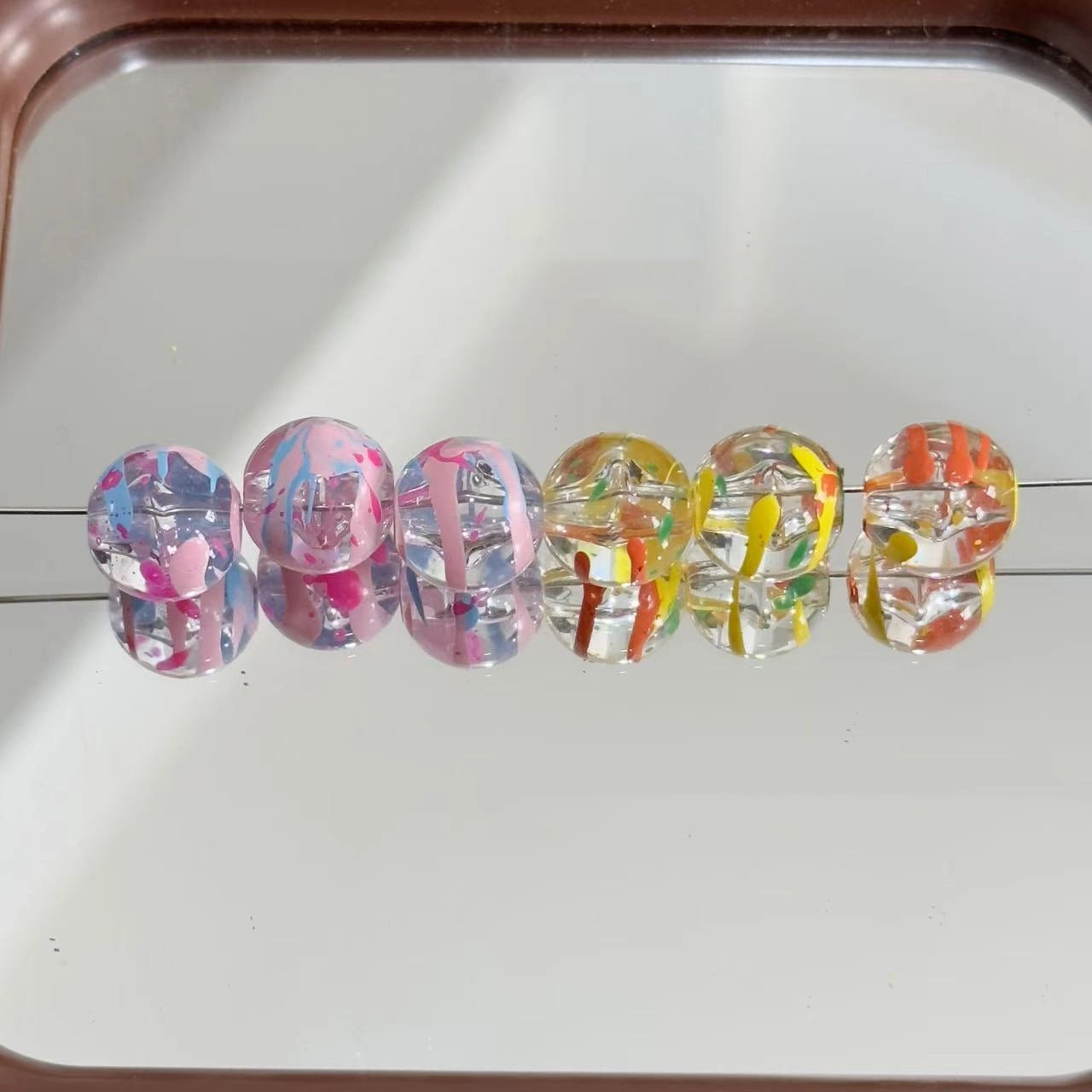 Clear Round Acrylic Beads 12mm Swirl Line Enamel 30pcs